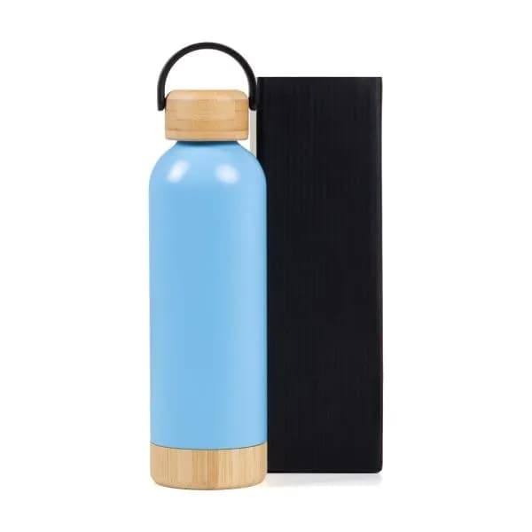 GARRAFA PAREDE DUPLA COM DETALHES EM BAMBU - AZUL - 500 ML - imagem 1