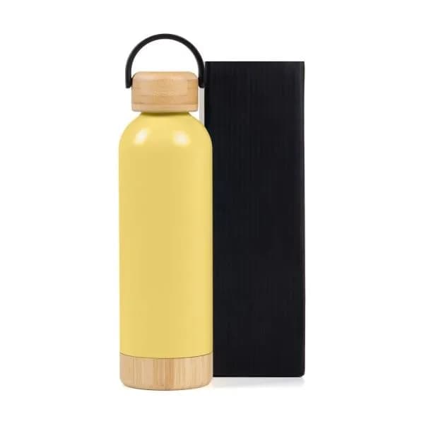 GARRAFA PAREDE DUPLA COM DETALHES EM BAMBU - AMARELA - 500 ML - imagem 1