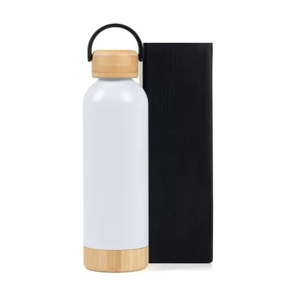 GARRAFA PAREDE DUPLA COM DETALHES EM BAMBU - BRANCA - 500 ML - imagem 1