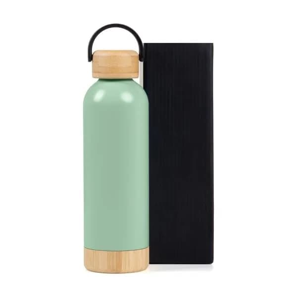 GARRAFA PAREDE DUPLA COM DETALHES EM BAMBU - VERDE - 500 ML - imagem 1