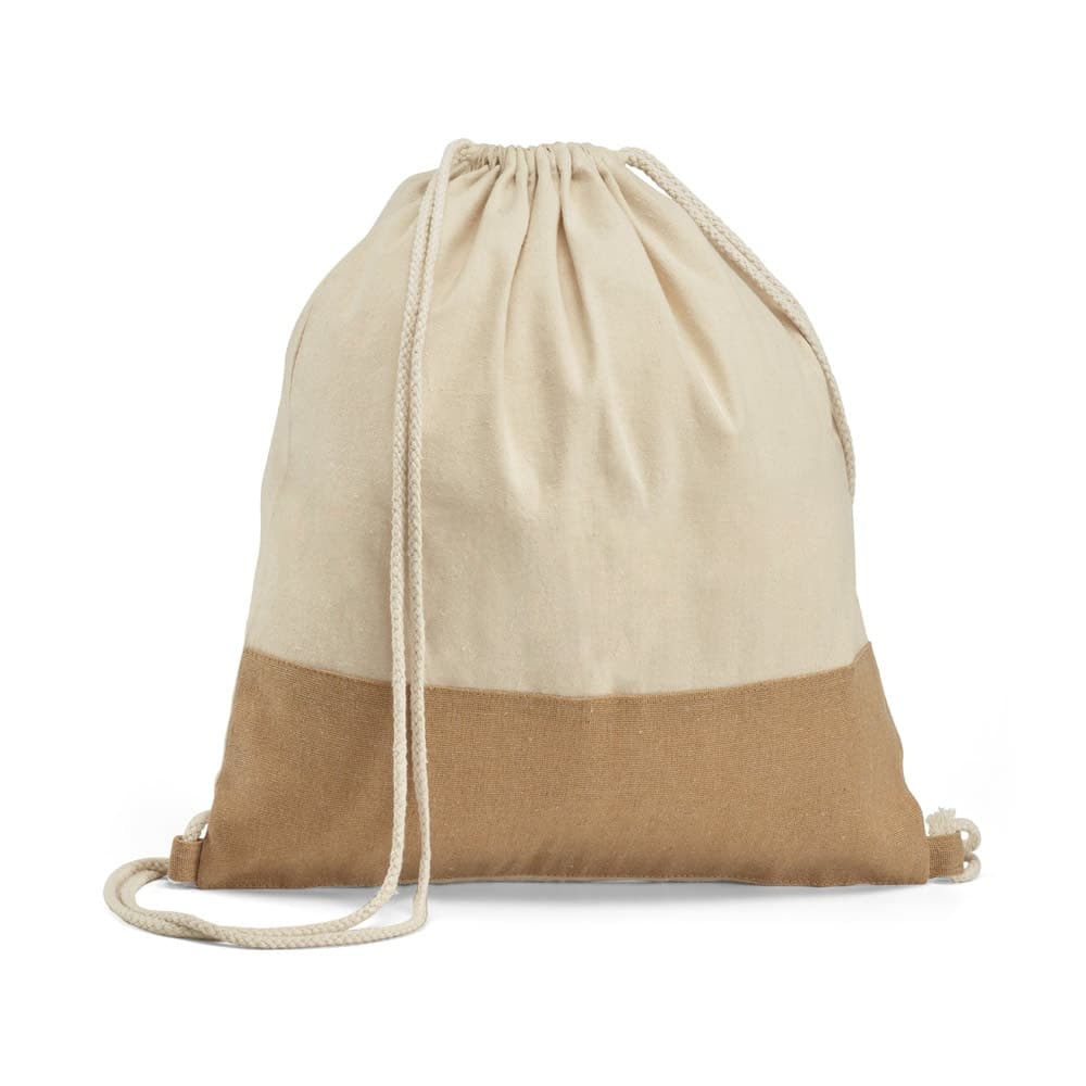 Sacola tipo mochila 100% algodao (160 g/m²) com detalhe em imitacao de juta - imagem 1