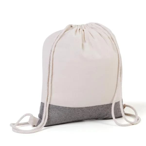 MOCHILA SACOLA EM ALGODAO RECICLADO - BEGE NATURAL / MELANGE CINZA - 37X41CM - imagem 1