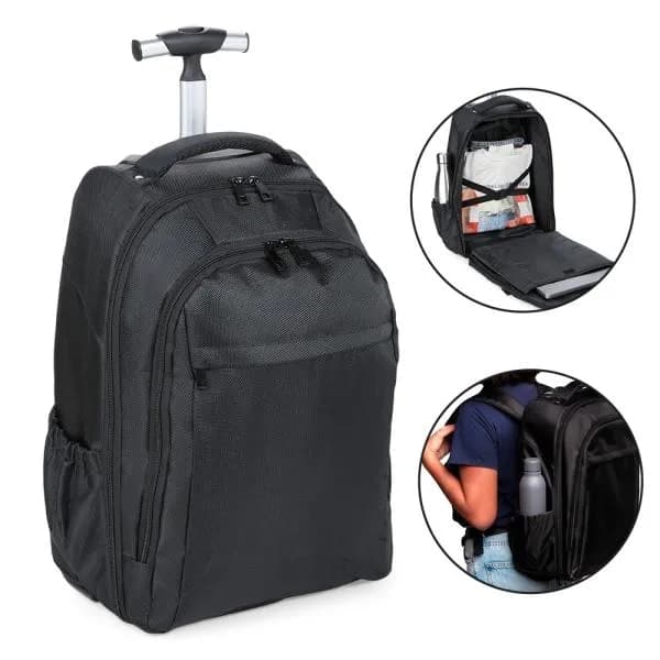 MOCHILA EM POLYESTER 600D COM RODINHA - 35L - PRETA - imagem 1