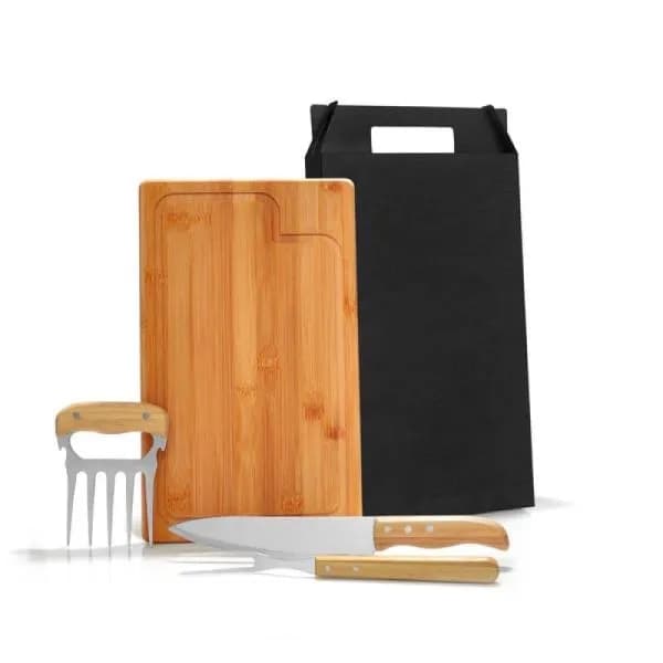 KIT PARA CHURRASCO EM BAMBU / MADEIRA / INOX - 4 PCS - imagem 1