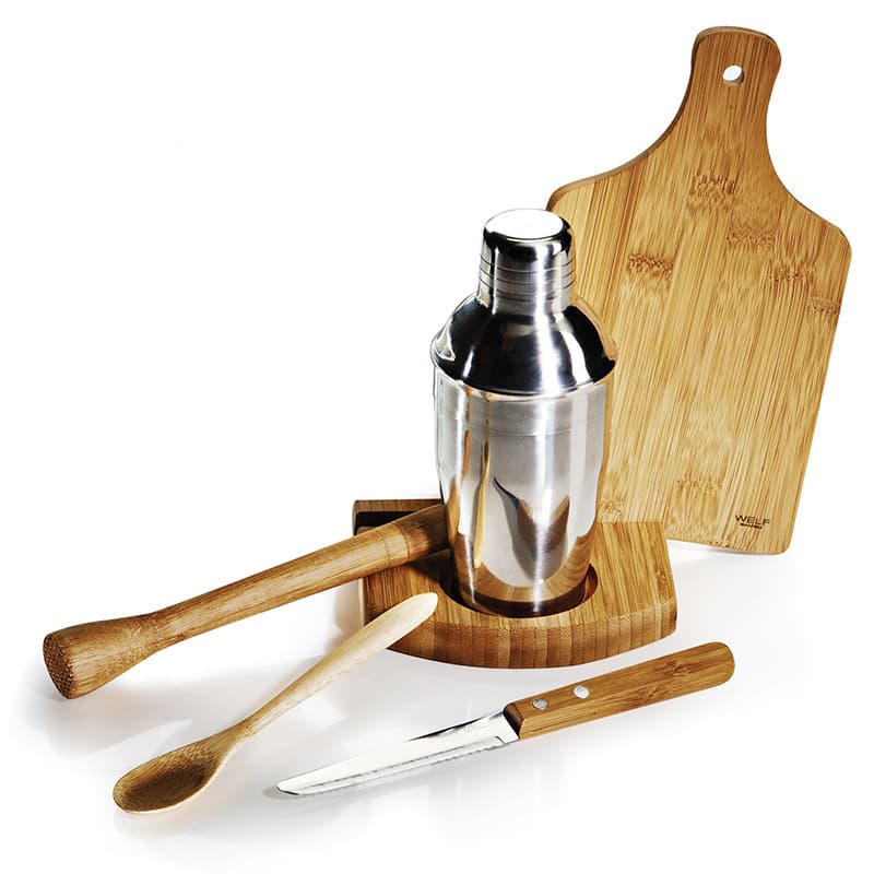 Kit para Caipirinha com Tábua de Bambu e Coqueteleira Personalizado - imagem 1
