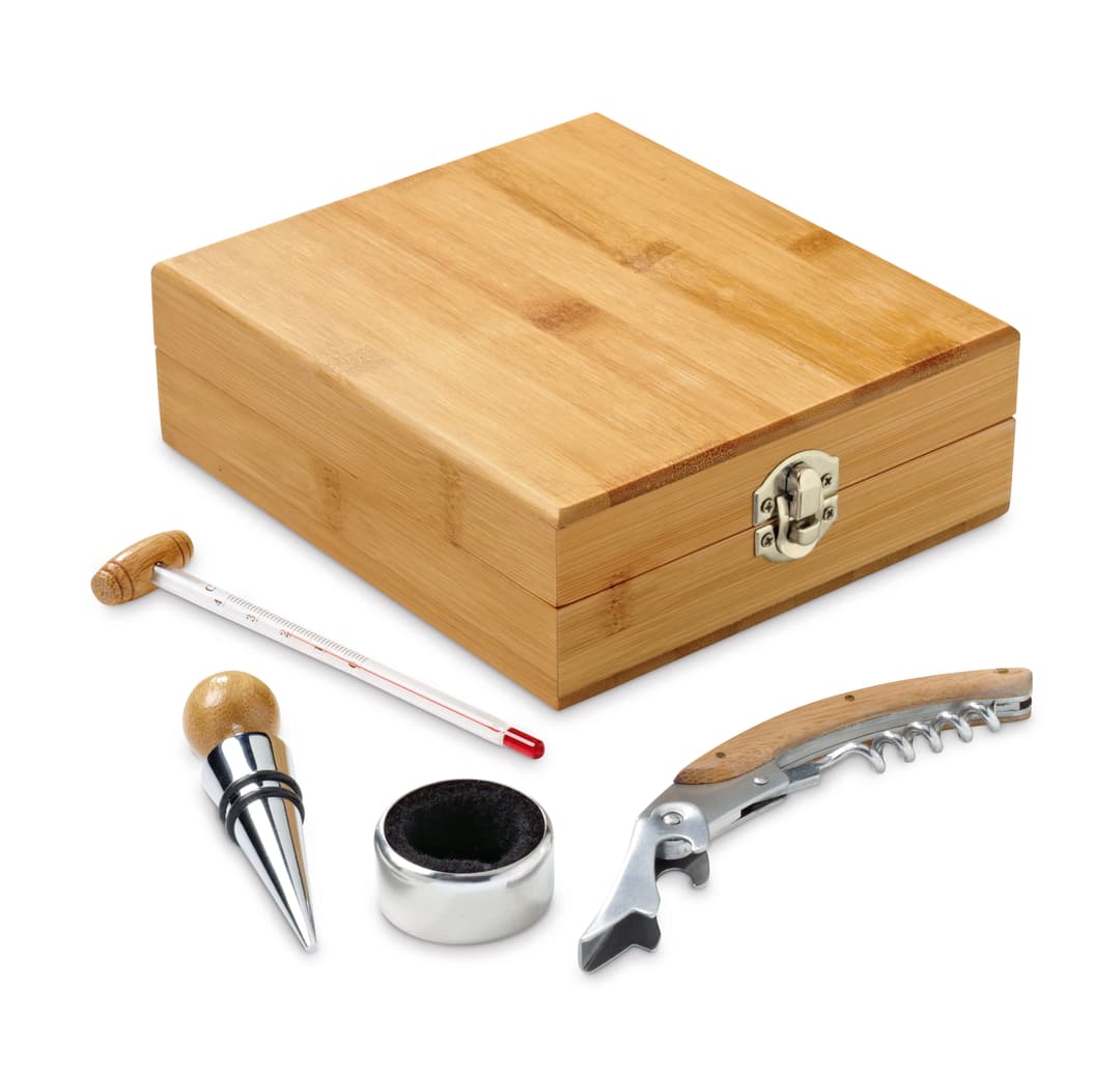Kit Vinho 4 Peças em Bambu Personalizado - imagem 1