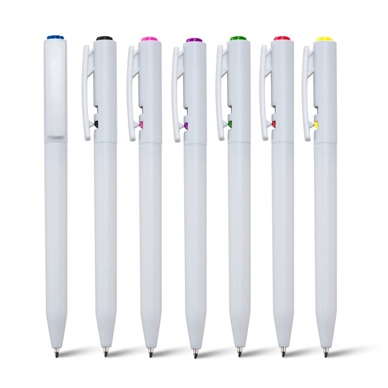 Caneta Plástica com Clip Colorido Personalizada - imagem 1