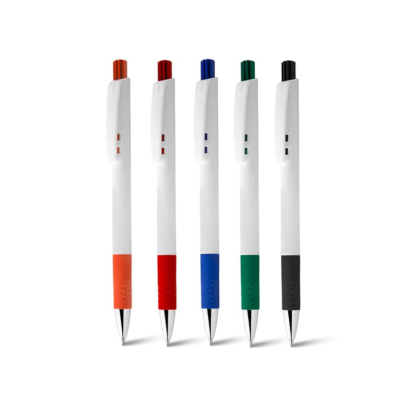 Caneta Plástica com Detalhe Colorido Personalizada - imagem 1