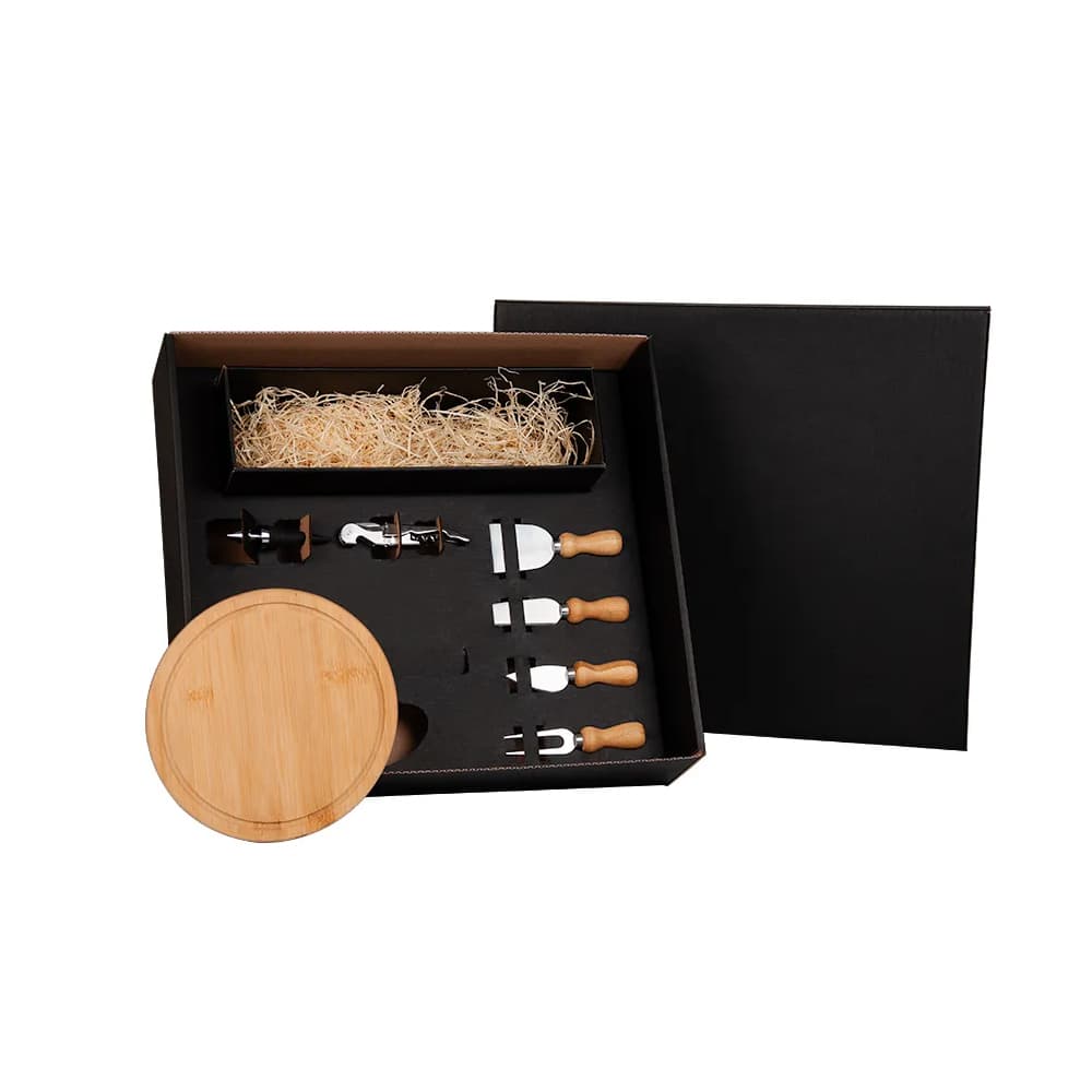 Kit Queijo e Vinho 7 Peças em Bambu Personalizado - imagem 1