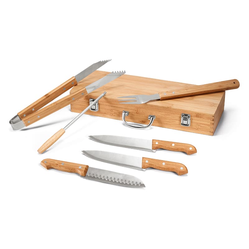 Kit Churrasco 6 Peças em Inox com Maleta de Bambu Personalizado - imagem 1
