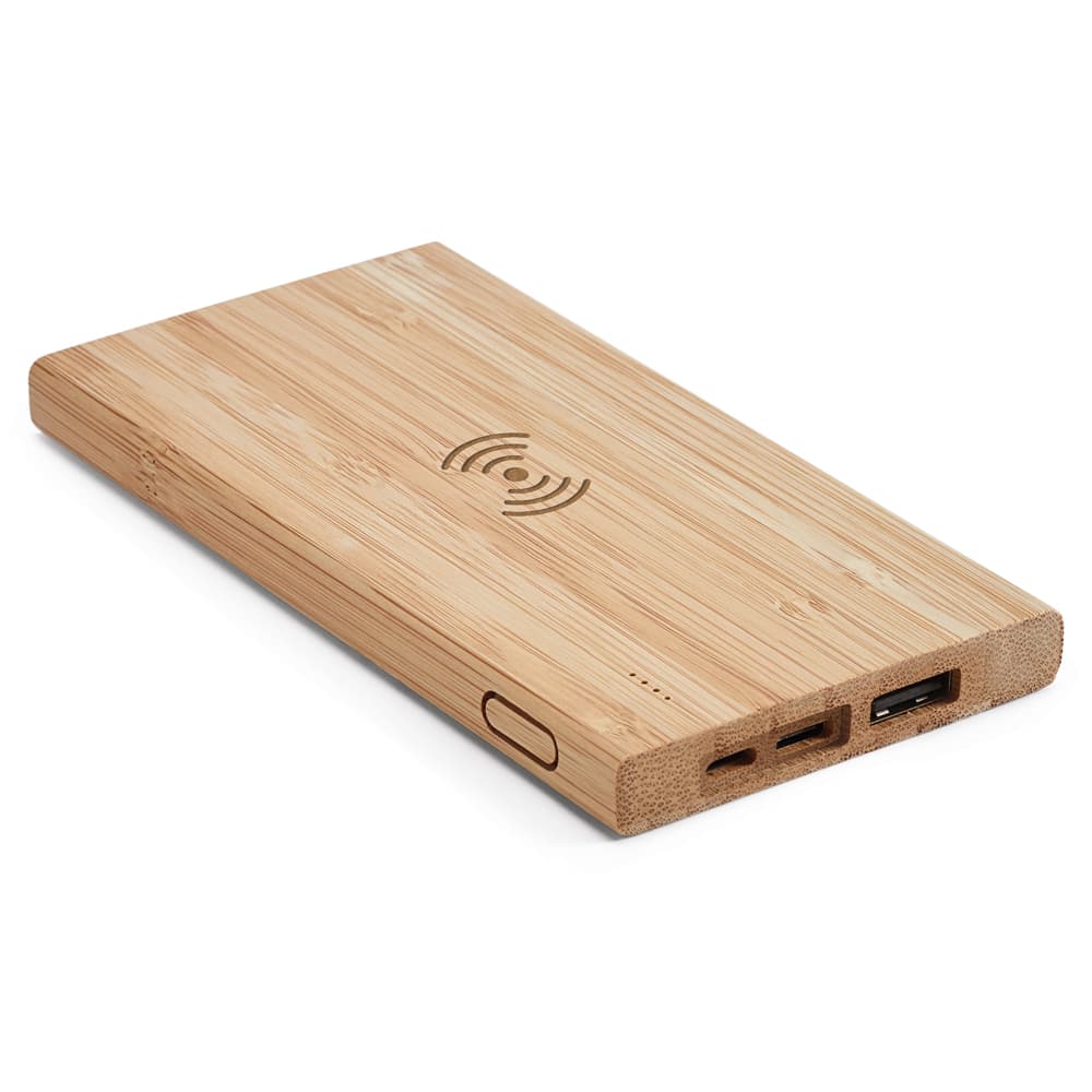 Carregador Wireless Power Bank 5000mAh Bambu Personalizado - imagem 1