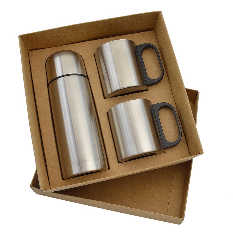 Kit Garrafa Térmica 350ml e 2 Canecas Inox Personalizado - imagem 1