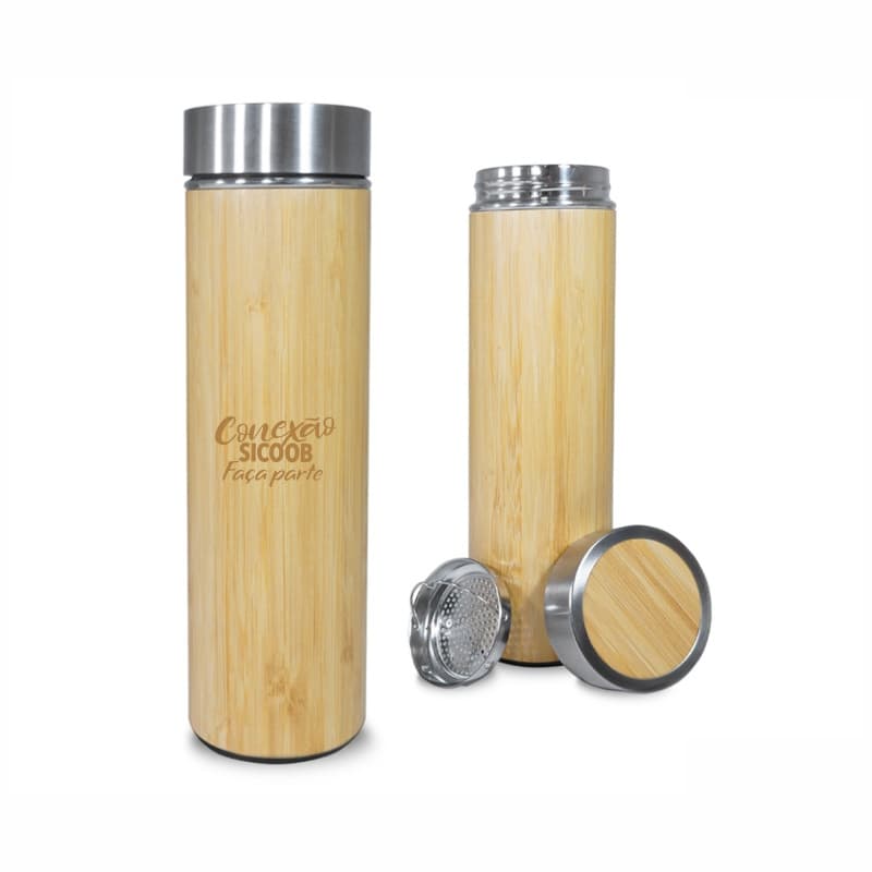 Garrafa Térmica de Bambu 500ml Personalizada - imagem 1