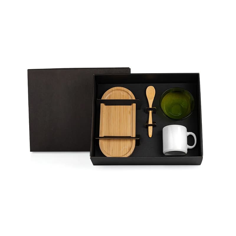 Kit Café com 4 Peças em Bambu e Cerâmica Personalizado - imagem 1