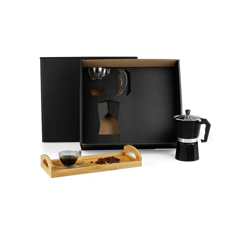 Kit Café com Cafeteira Italiana e Bandeja de Bambu Personalizado - imagem 1