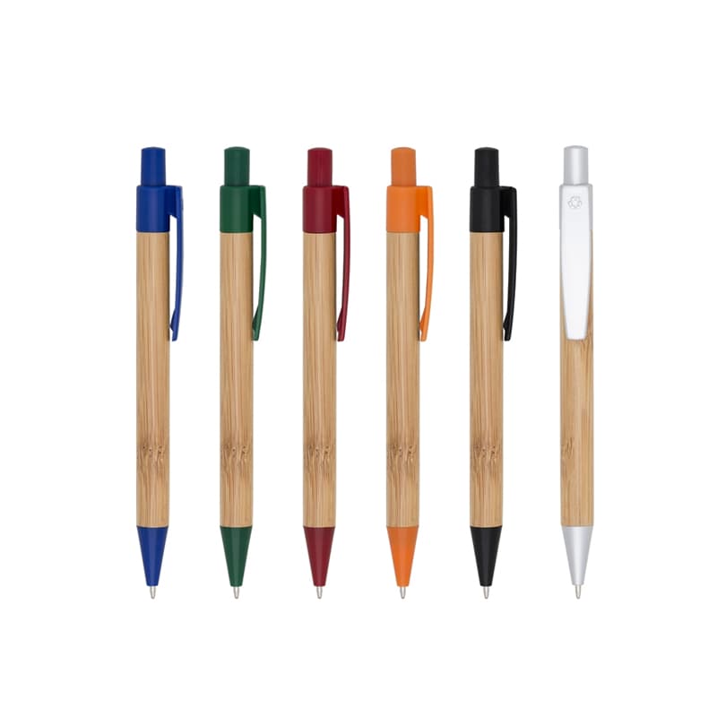 Caneta Ecológica de Bambu com Detalhes Coloridos Personalizada - imagem 1