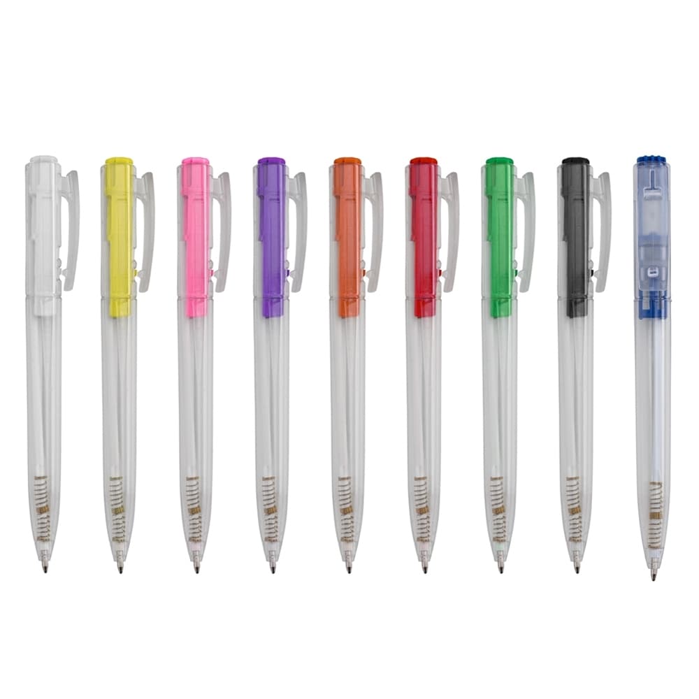Caneta Plástica com Detalhe Colorido Personalizada - imagem 1