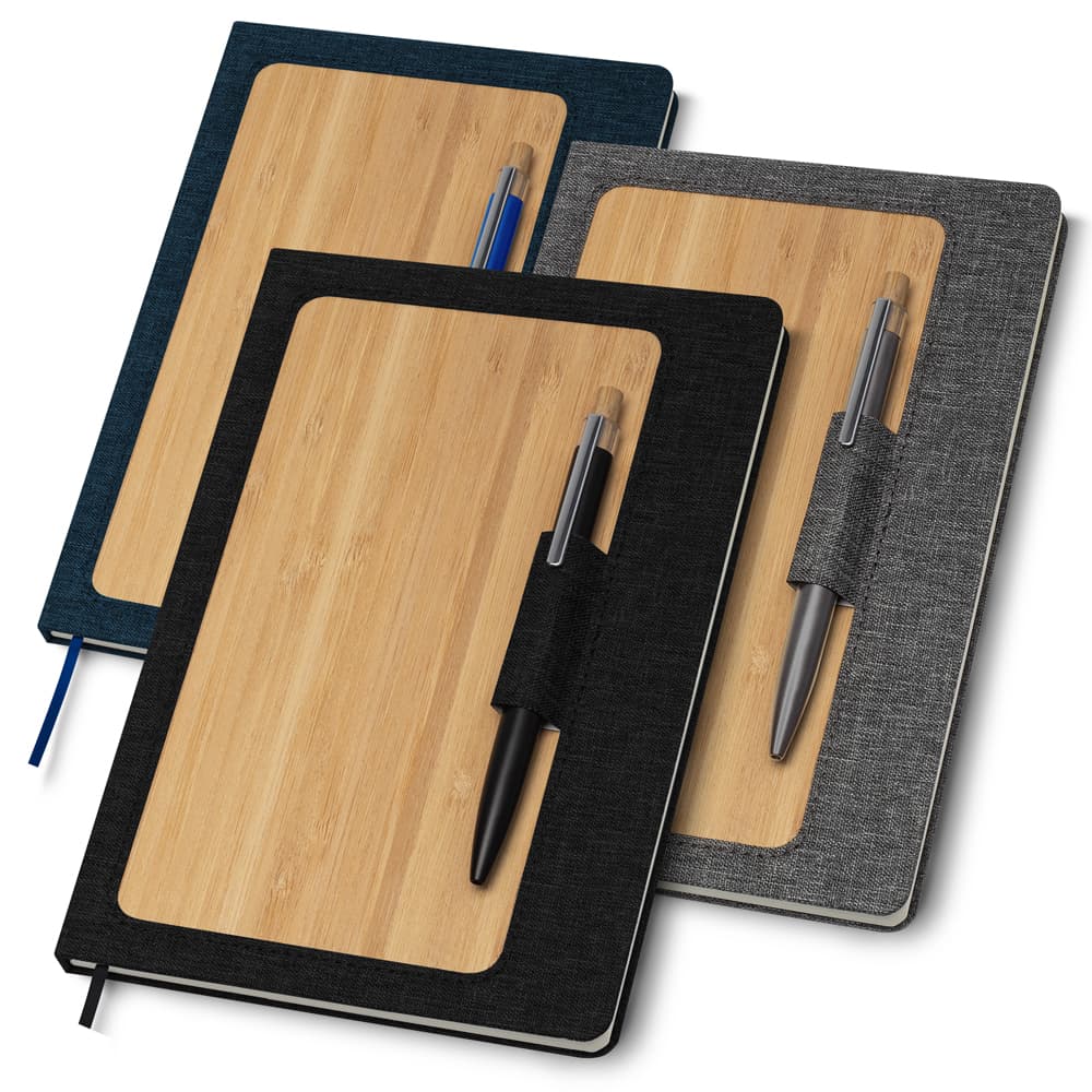 Caderno de Anotações com Bambu e Suporte para Caneta Personalizado - imagem 1