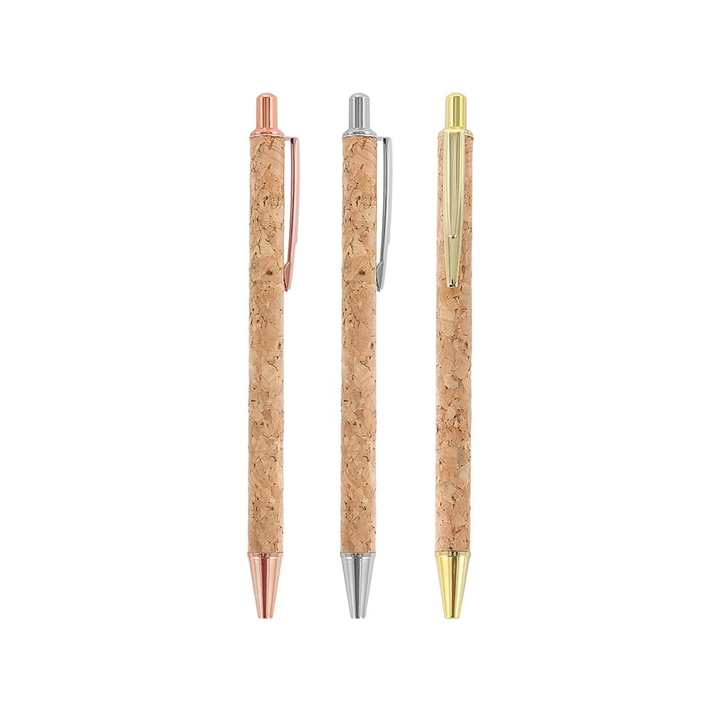 Caneta de Cortiça com Detalhes Metálicos Personalizada - imagem 1