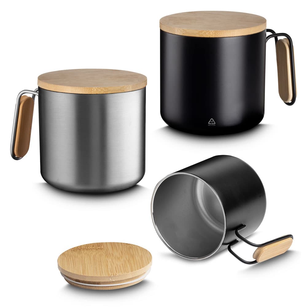 Caneca Térmica Inox 380ml com Detalhes em Bambu Personalizada - imagem 1