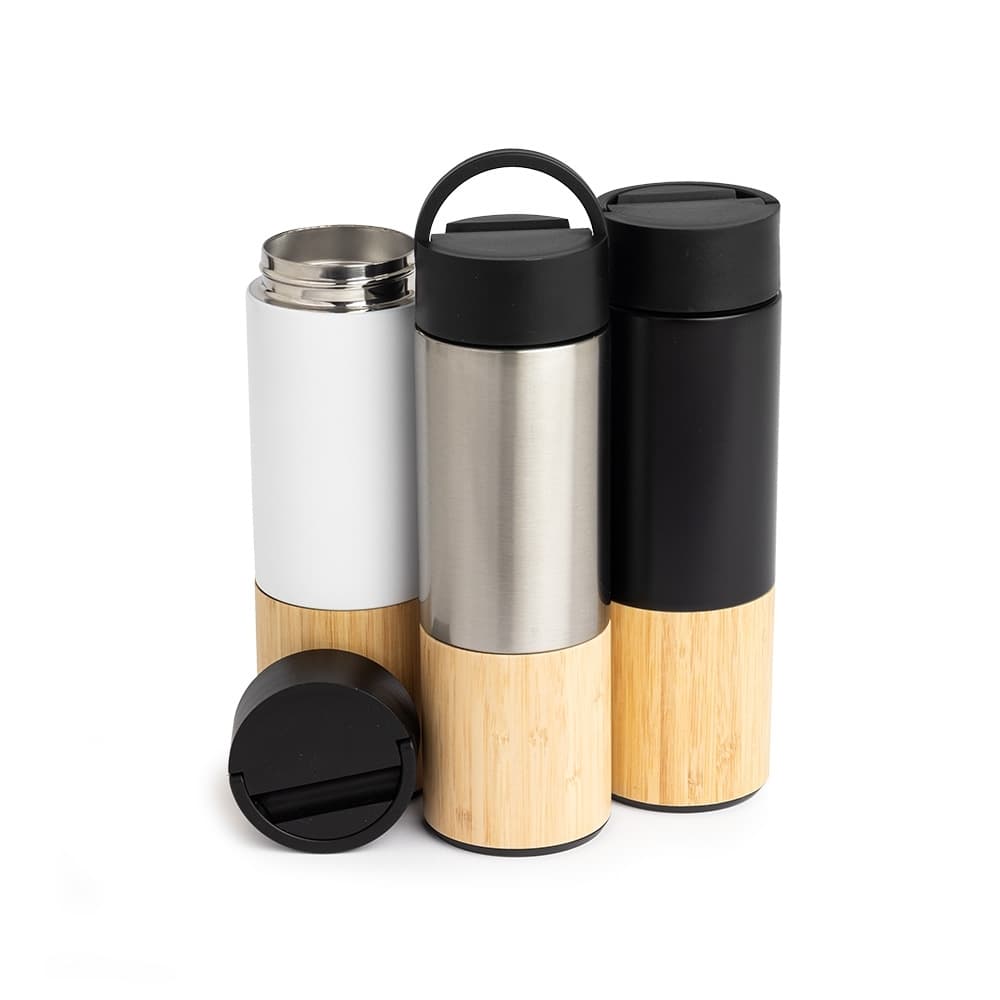 Garrafa Térmica Inox 420ml com Detalhe em Bambu Personalizada - imagem 1