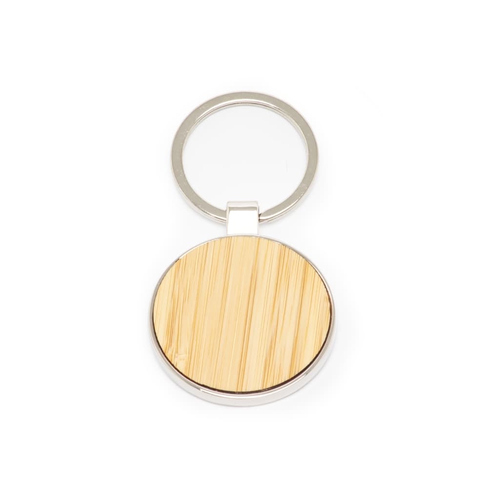 Chaveiro Redondo de Metal e Bambu Personalizado - imagem 1