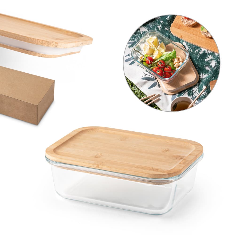Marmita de Vidro com Tampa de Bambu 1L Personalizada - imagem 1
