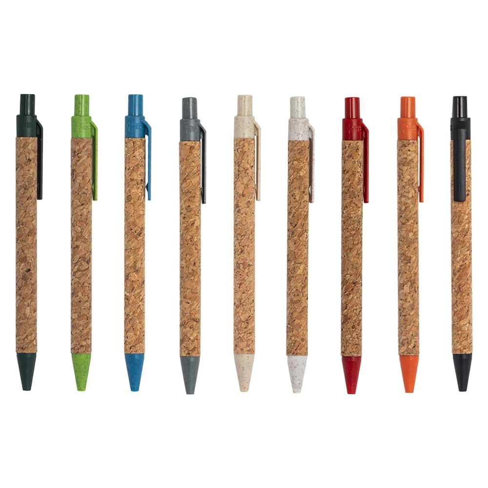 Caneta de Cortiça com Detalhes Coloridos Personalizada - imagem 1
