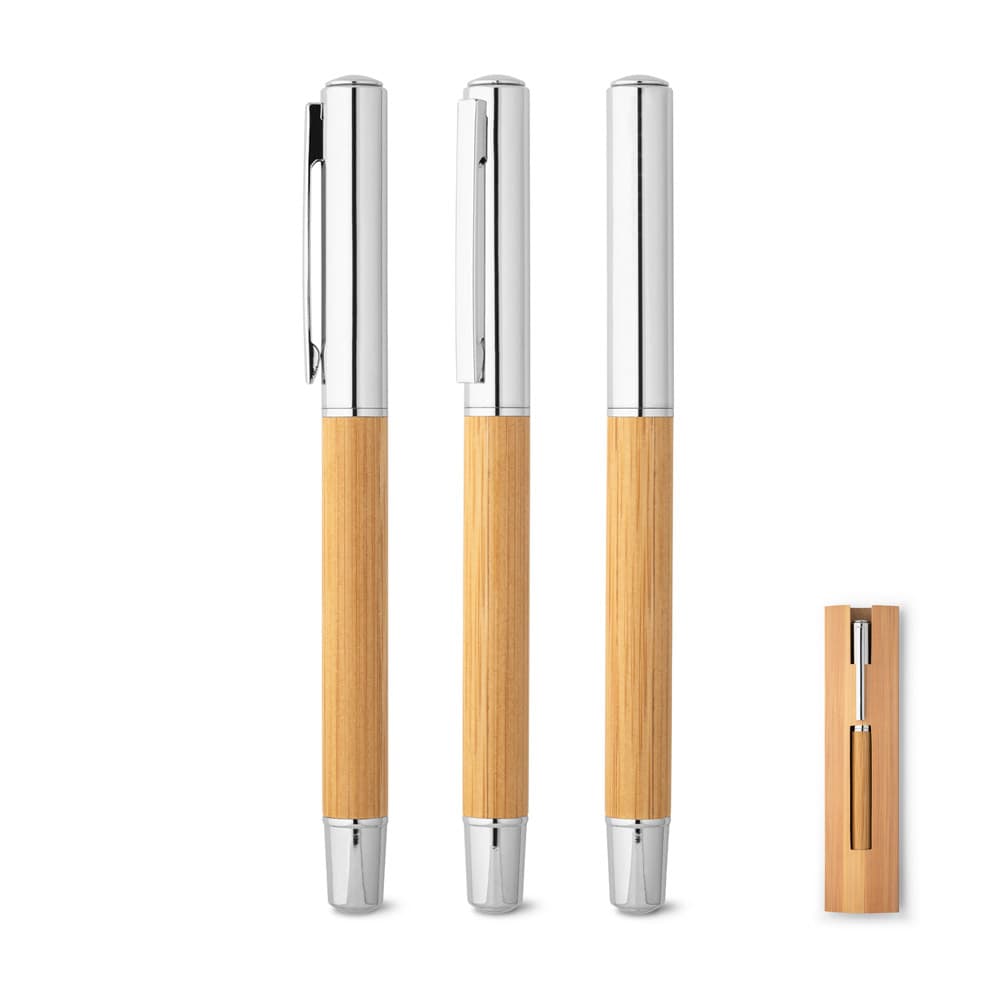 Caneta Roller em Aço Inox Reciclado e Bambu Personalizada - imagem 1