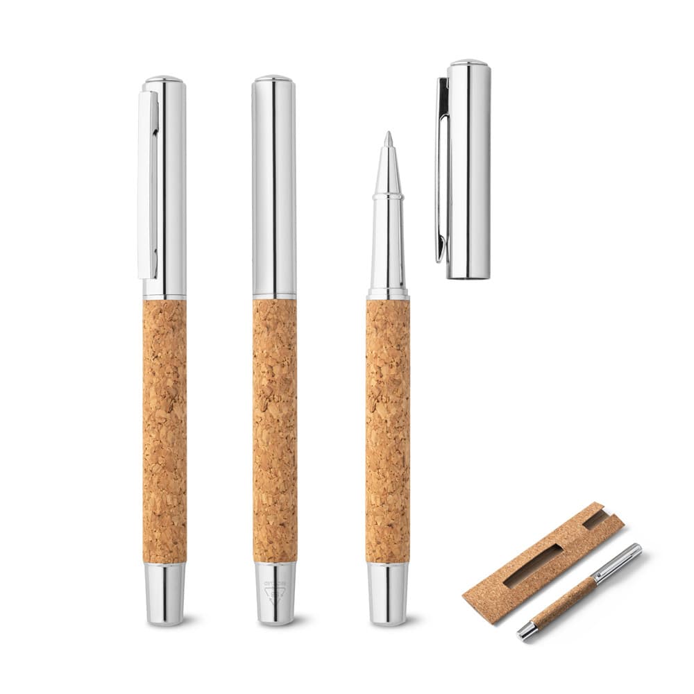Caneta Roller em Aço Inox Reciclado e Cortiça Personalizada - imagem 1
