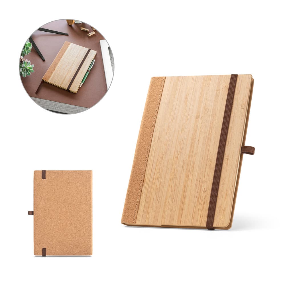 Caderno A5 Capa Dura Bambu e Cortiça Personalizado - imagem 1