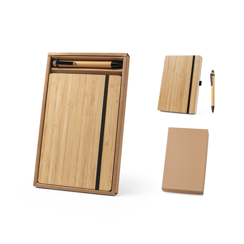 Caderno A5 Capa de Bambu com Caneta Personalizado - imagem 1