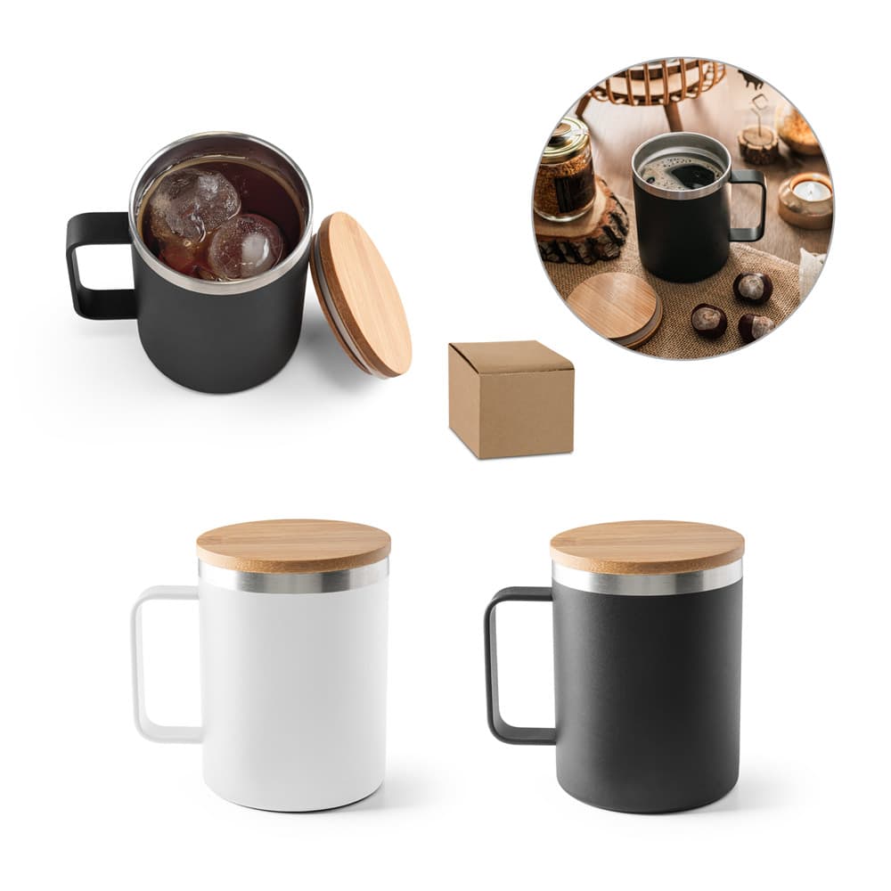 Copo Térmico Inox 420ml com Tampa de Bambu Personalizado - imagem 1