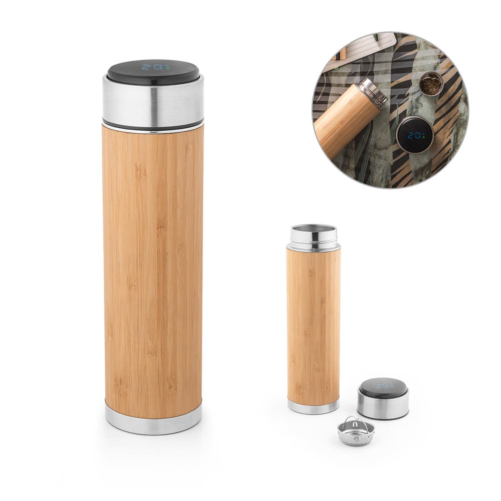 Garrafa Térmica Inox com Termômetro e Infusor 430ml Personalizada - imagem 1