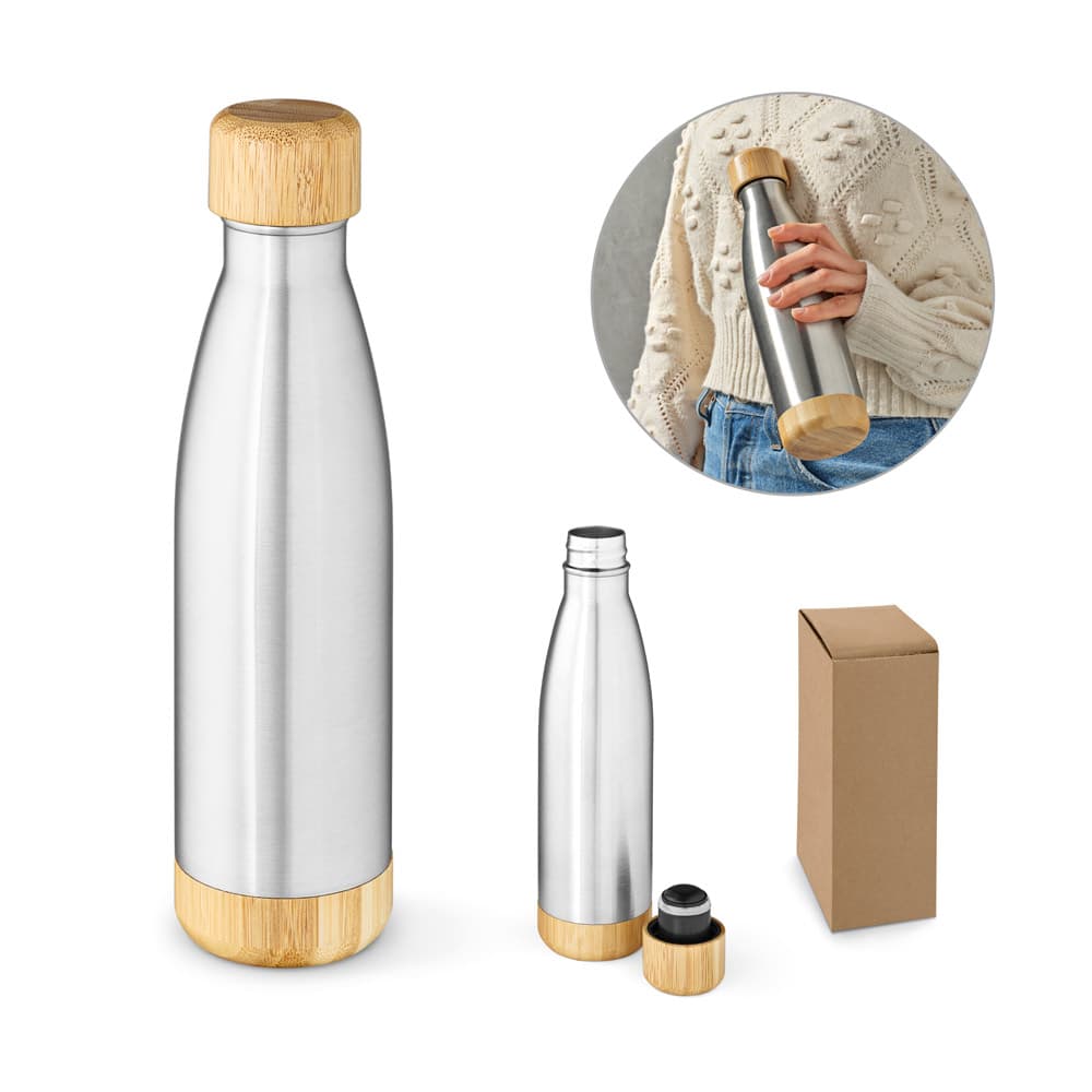 Garrafa Térmica Inox 550ml com Tampa de Bambu Personalizada - imagem 1