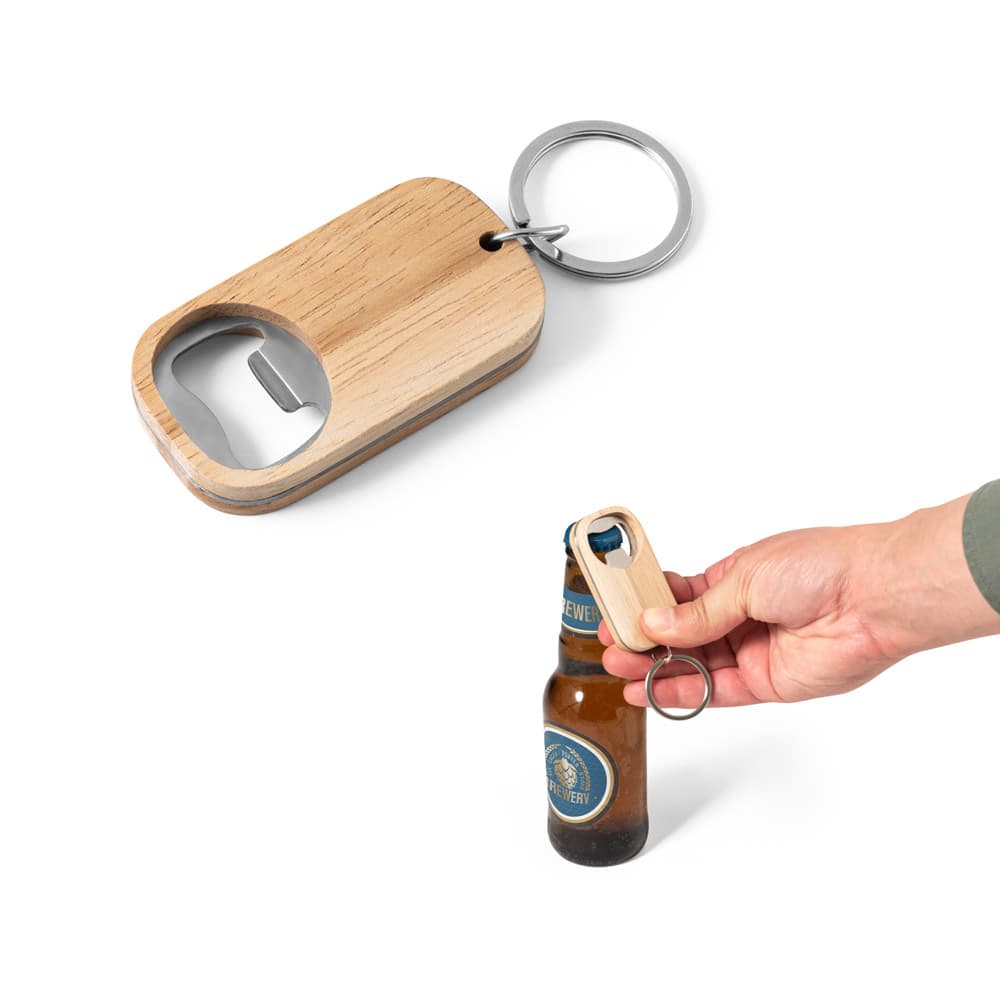 Chaveiro Abridor de Garrafas em Aço Inox e Bambu Personalizado - imagem 1