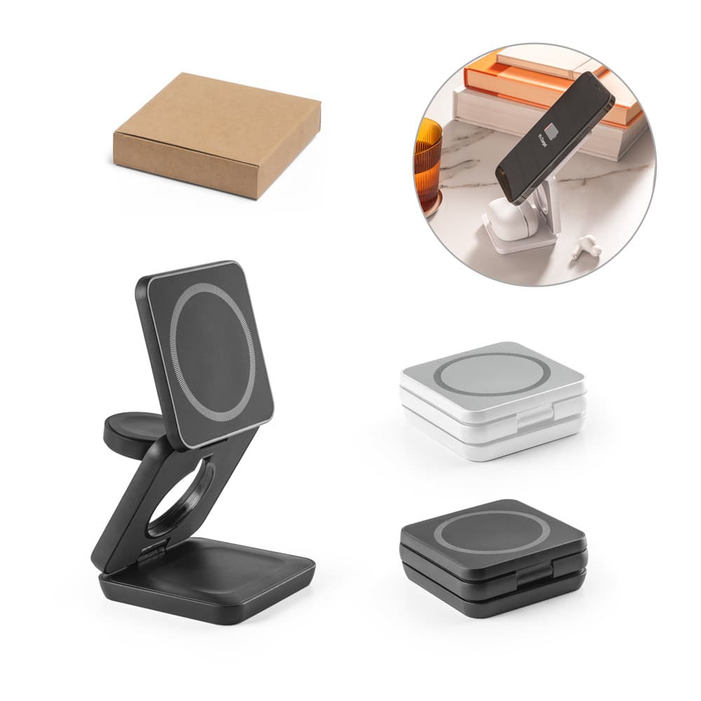 Carregador Magnético Wireless Dobrável 3 em 1 Personalizado - imagem 1