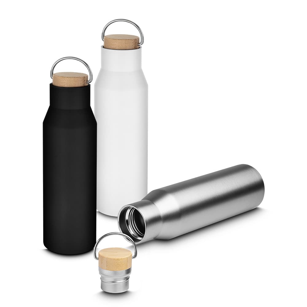 Garrafa Térmica Inox 600ml com Tampa de Bambu Personalizada - imagem 1