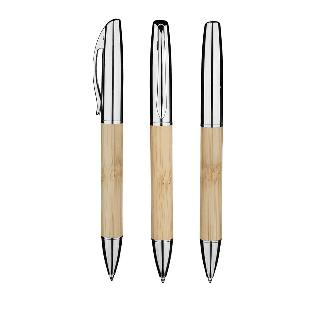 Caneta de Bambu com Detalhes em Metal Personalizada - imagem 1