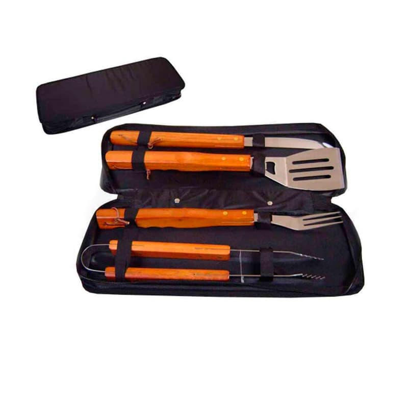 Kit Churrasco 4 Peças com Cabo de Madeira Personalizado - imagem 1