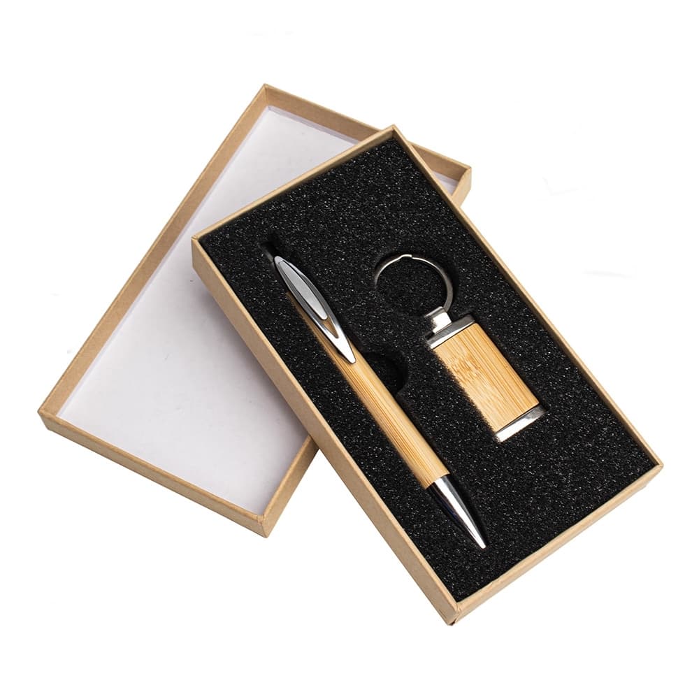 Kit Caneta e Chaveiro Bambu Personalizado - imagem 1