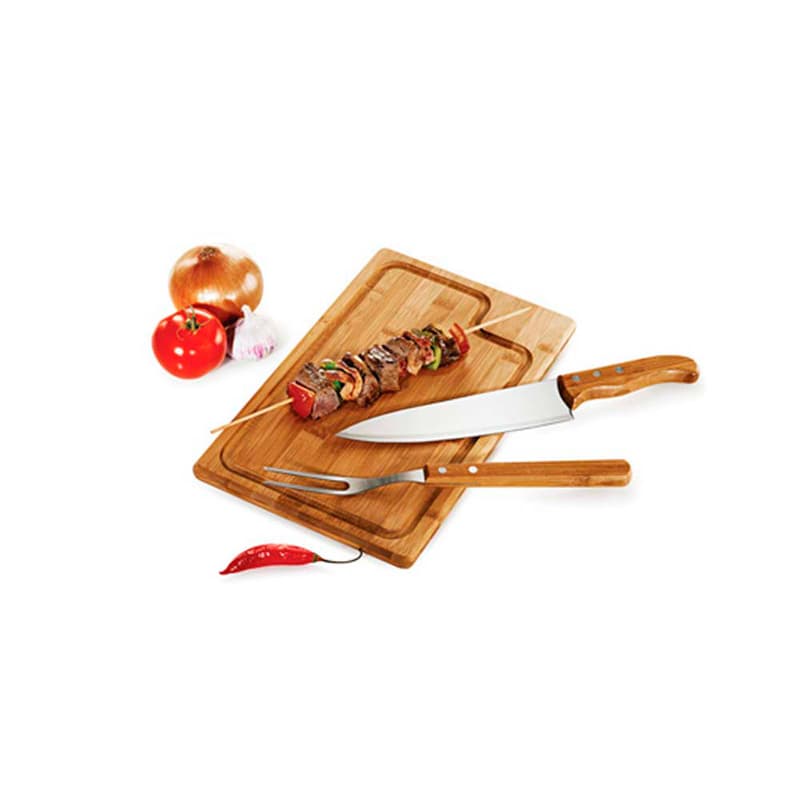 Kit Churrasco 3 Peças em Inox com Tábua de Bambu Personalizado - imagem 1