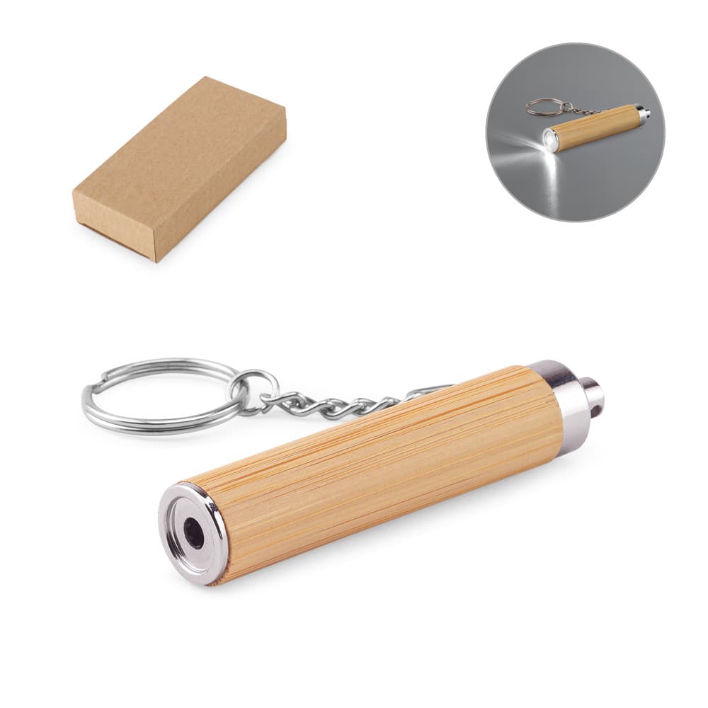 Chaveiro Bambu com Lanterna LED Personalizado - imagem 1