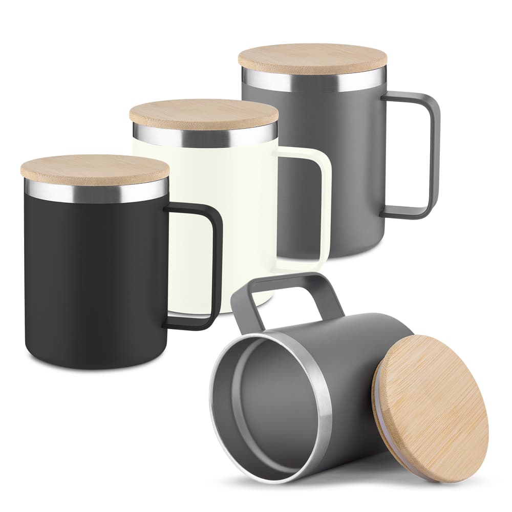 Caneca Térmica Inox 400ml com Tampa de Bambu Personalizada - imagem 1