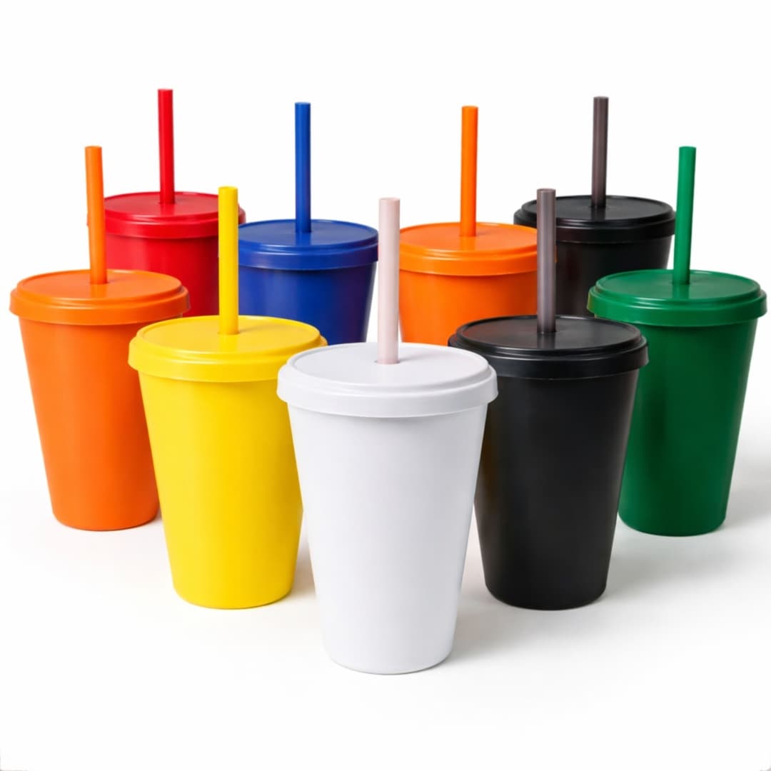 Copo Plástico com Tampa e Canudo 350ml Personalizado - imagem 1
