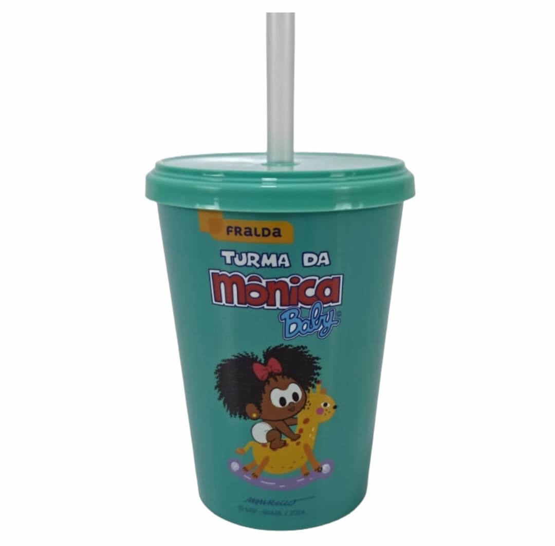 Copo Plástico 350ml com Tampa e Canudo Personalizado - imagem 1