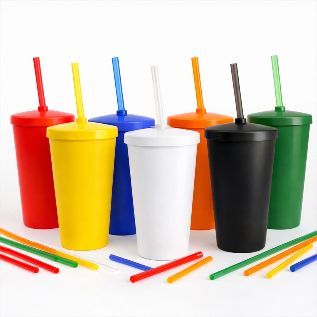 Copo Plástico com Tampa e Canudo 450ml Personalizado - imagem 1