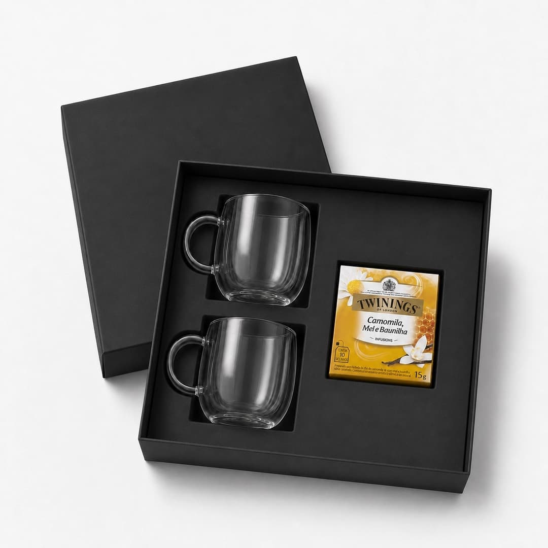 Kit Chá com Duas Xícaras de Vidro Personalizado - imagem 1