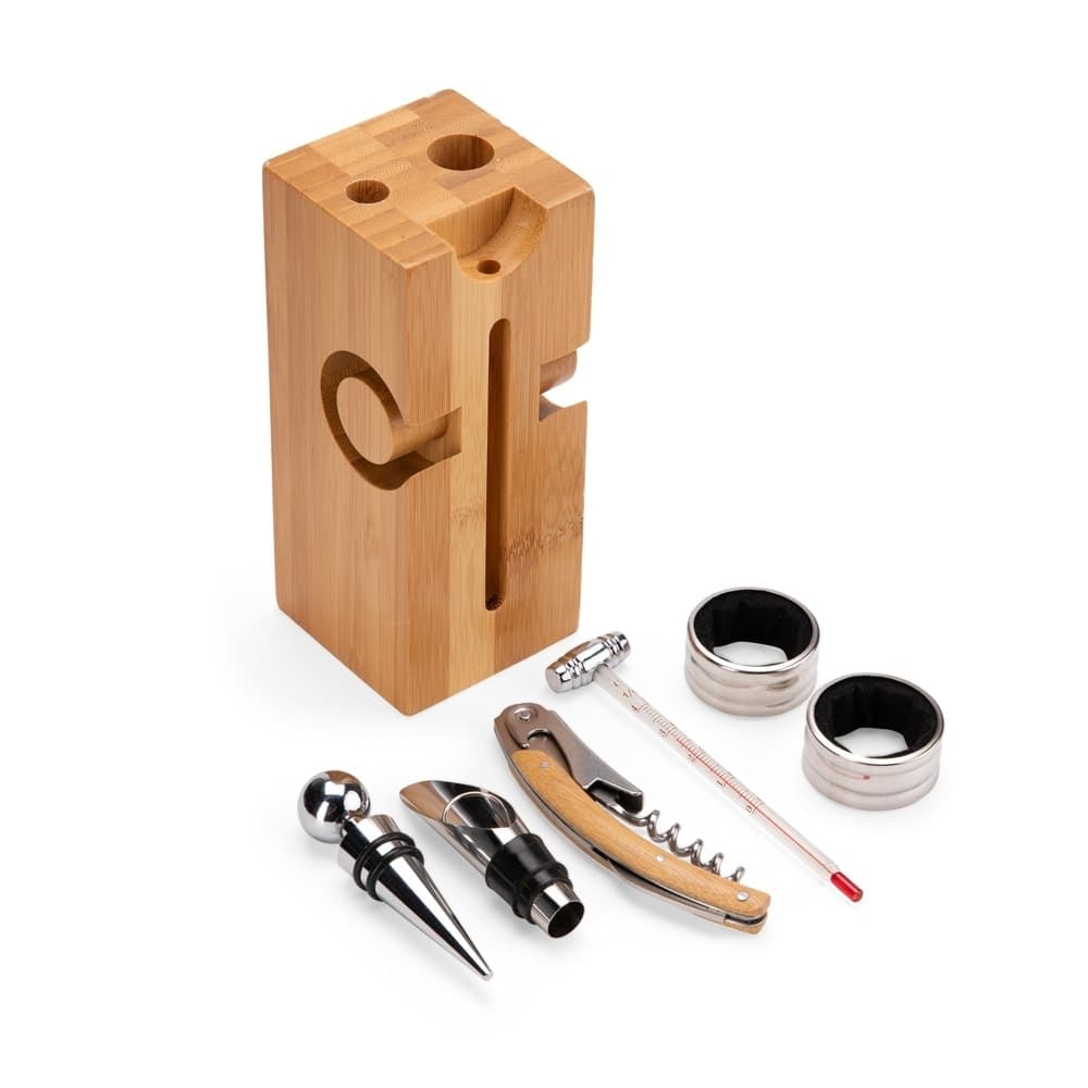 Kit Vinho 6 Peças com Suporte de Bambu Personalizado - imagem 1