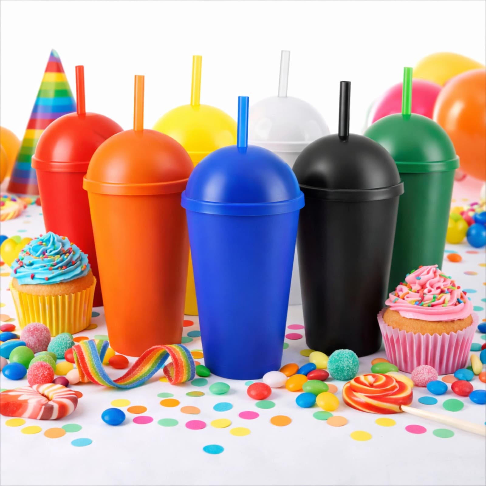 Copo plastico com tampa bola e canudo 450ml
